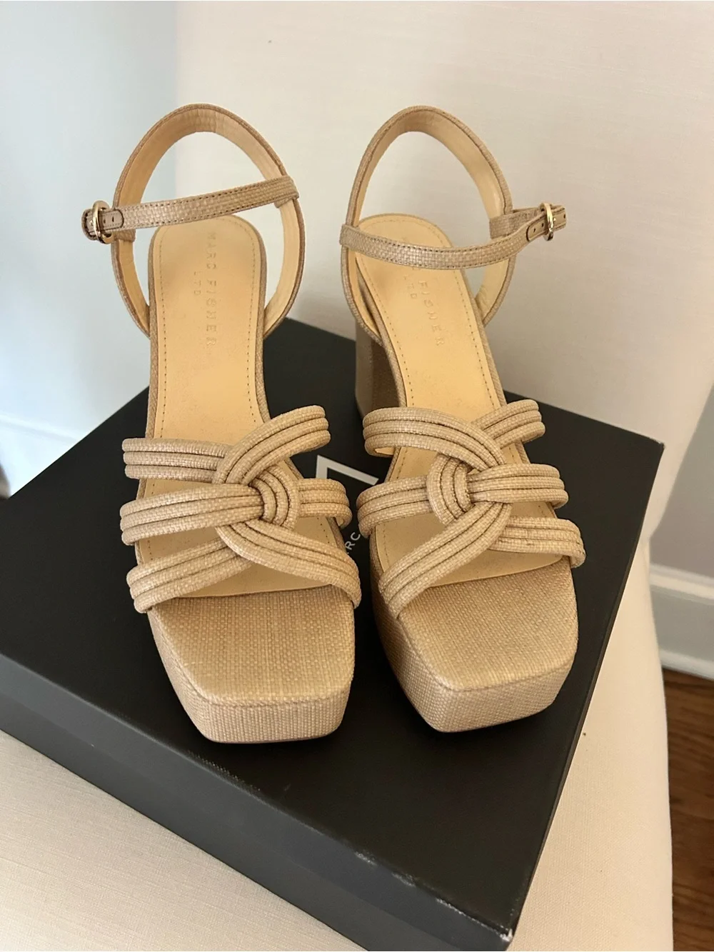 Marc Fisher Cairo Neutral Beige Rope-Strap Platform Sandals